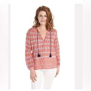 Roller Rabbit Calisto Zola Top Tunic Blouse Red Blue Boho Flowy Vacation Summer